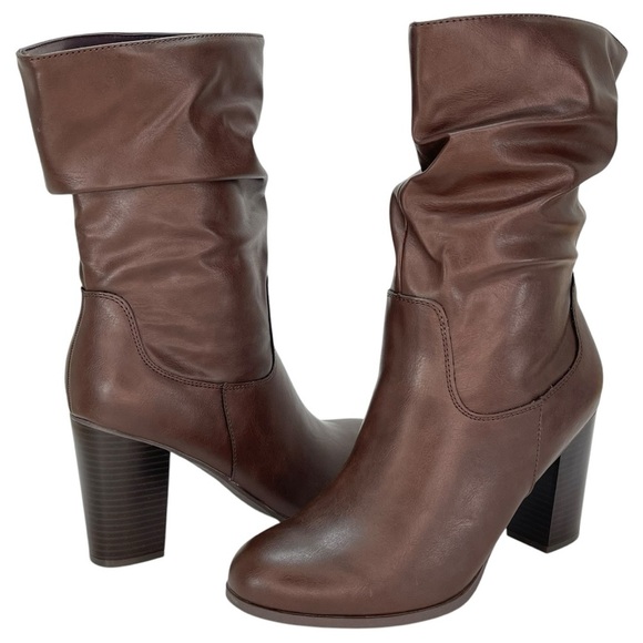 Style & Co. Saraa Chocolate Faux Leather Ruched Womens Booties Size 6M - Picture 2 of 13